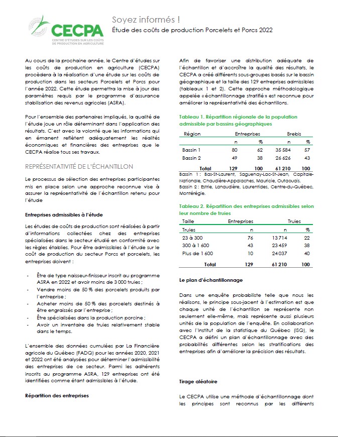 Récentes publications : Soyez informés !  Porcelets et Porcs